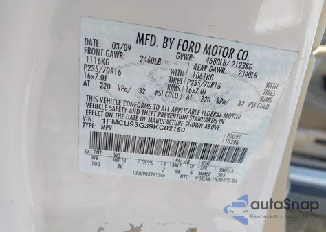 2009 Ford Escape Xlt from USA, damaged, VIN 1FMCU93G39KC02150